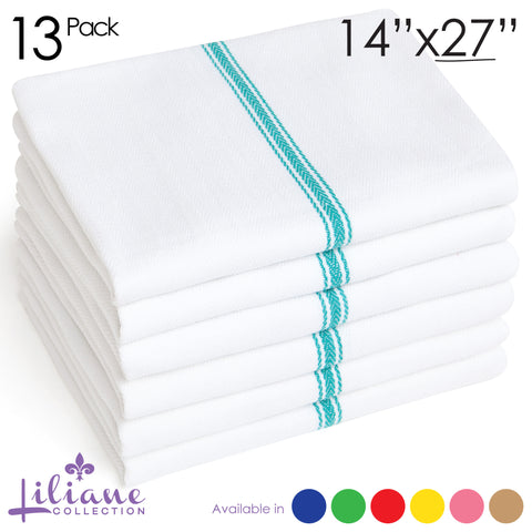 15 X 26 Herringbone Kitchen Towels Green Stripe 24 Ozs