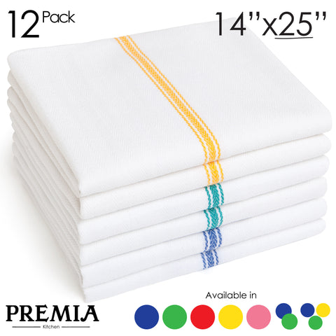 12 Dish Towels - Commercial Kitchen Towels - Cotton (14"x25") - Classic Tea Towels in 3 Colors