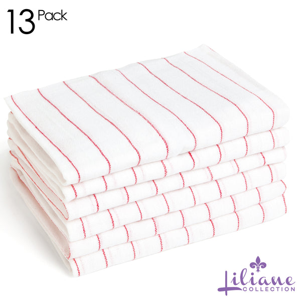 Classic Striped Cotton Hand Towel - Corazon Red + Blanco White